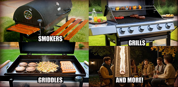 Smokers, fire pits, griddles and more